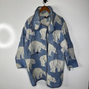 Vintage Lillunn Polar Bear Wool Blanket Coat‎ Made in Norway Size Medium